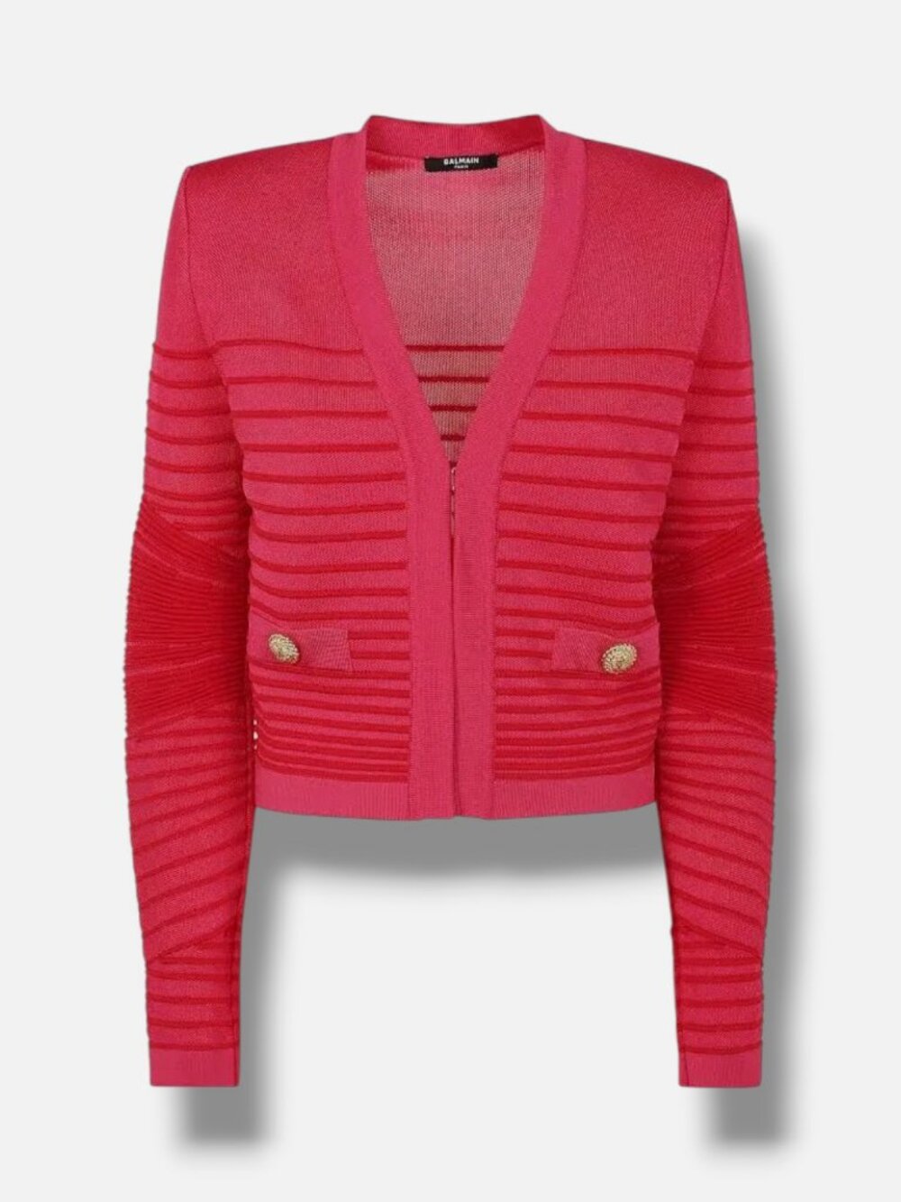 Balmain Paris Women's Pink Ribbed Cardigan Sweater Size 38